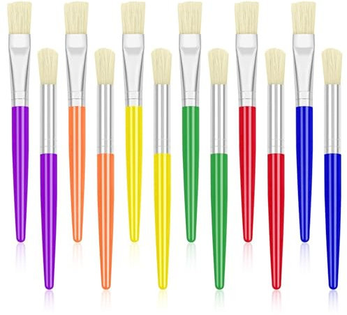 FLEXNOVA Lot de 12 pinceaux de peinture pour enfants - Grand épais - Pour la maternelle - Pour la peinture acrylique lavable