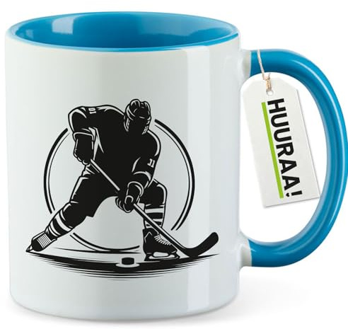 Huuraa Kaffeetasse Eishockey Hockey Geschenk | Motivtasse 330ml Blau Keramik Tasse mit Spruch Kaffeebecher Geschenkidee Becher mit Motiv