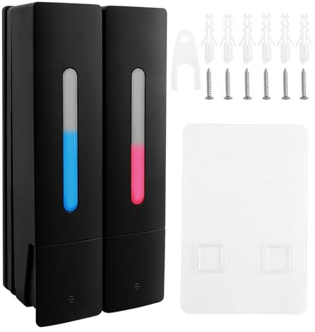 VFANDV 2 x 400ml Wall Soap Dispenser ohne Bohren, Schwarz Seifenspender Wandbefestigung, Manuell drücken Seifenspender mit Klaren Fenster, für Küche und Badezimmer Klasse