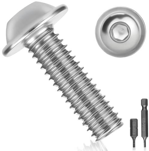 Pyroclasia 50 Tornillos de Cabeza Alomada M4x25 Tornillos de Acero Inoxidable A2 V2A ISO 7380 Plana Tornillo de Rosca Completa con Brida Hexágono Interior para Reparación de Maquinaria y Muebles