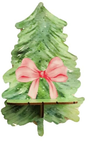 Soporte de madera para árbol de Navidad con patrón de lazos dulces para decoración del hogar de temporada, estante flotante de almacenamiento