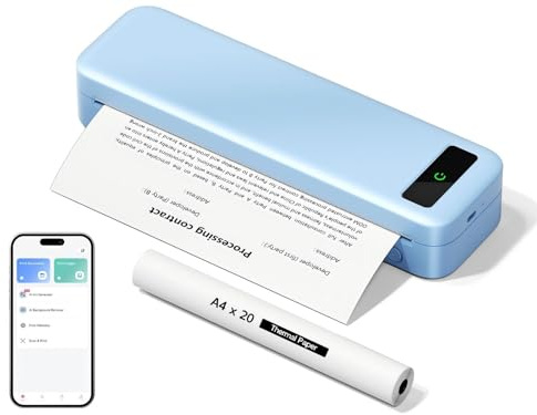 TATTMUSE Mobiler Drucker A4 für Unterwegs Kompatibel mit Phone/PC, Blau | Thermodrucker A4, Belegdrucker, Lernen, Monochromer Nur Thermopapie