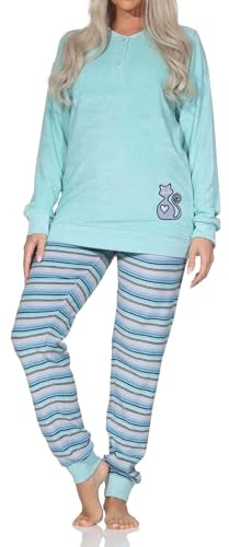 Normann Damen Frottee Pyjama mit Bündchen + niedliches Tier-Motiv - auch in Übergröße