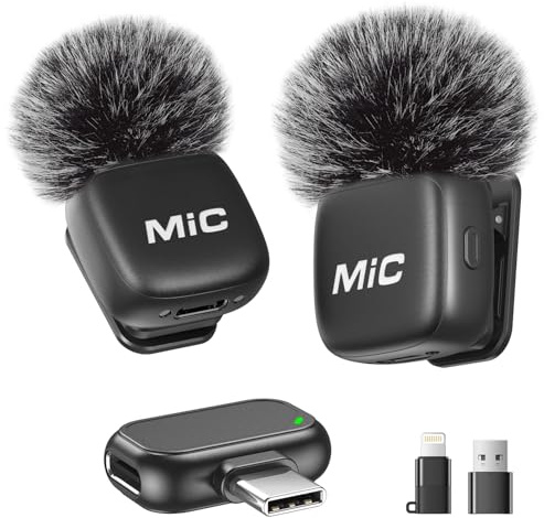 Newmight Wireless Lavalier Microphone for iPhone, iPad, Android Phone | 2 Pack Mini Microphone with Noise Reduction, Auto Pairing and Mute & Reverb for Vlogging, Video Recording, TikTok, YouTube