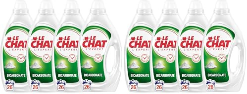 Le Chat, Lessive liquide, l'Expert Bicarbonate, la proprete formulee avec soin, efficacite anti-taches, sans conservateurs (MIT), Parfum Hypoallergenique, efficace a froid, 4x26 lavages (Lot de 2)