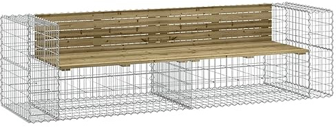 Hommdiy Gartenbank aus Gabionen 244x71x65,5 cm Kiefernholz Imprägniert
