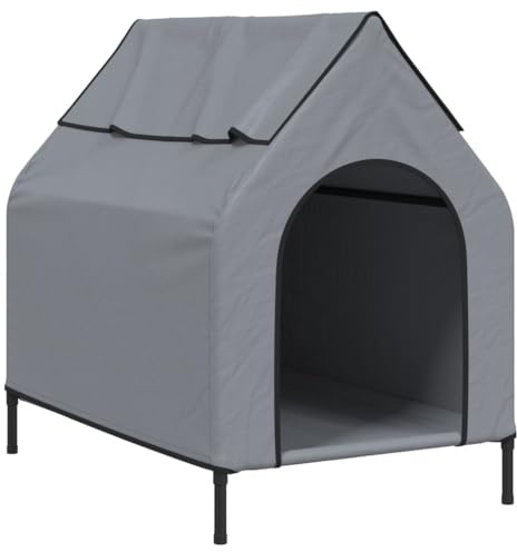 Tmriohed Hundehütte mit Stahlrahmen, 110 x 75 x 107 cm, erhöhter Hundeschlafplatz aus 600D Oxford-Gewebe für Innen- und Außenbereich, Hundehütte mit Fenster, Hellgrau
