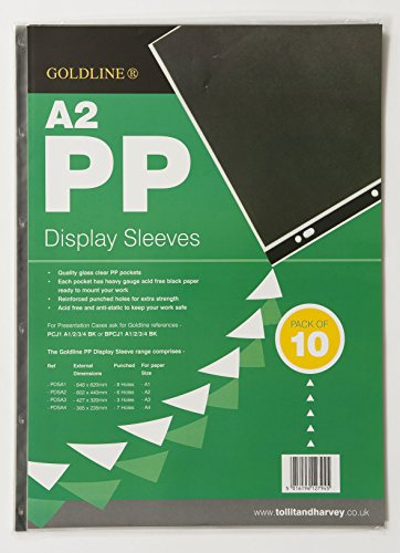 Clairefontaine - Ref PDSA2Z - Goldline Transparent Display Sleeve Pockets (Pack of 10 Pockets) - A2 Size (610 x 450mm), 6 Holes, 150 Microns Thick, PVC Material
