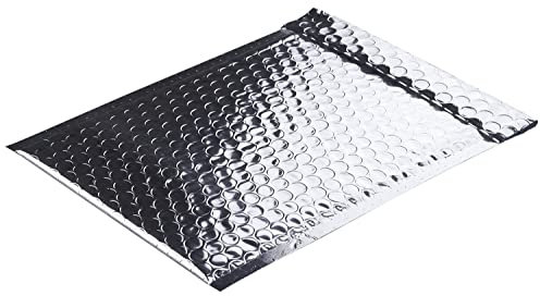 10 Stück, Farbige Luftpolstertaschen, 200 x 250 mm Außenmaße, Haftklebung mit Abziehstreifen, Gerade Klappe, 180 my Metallic Bubble Bags - Glossy, Ohne Fenster, Silber, Blanke Briefhüllen