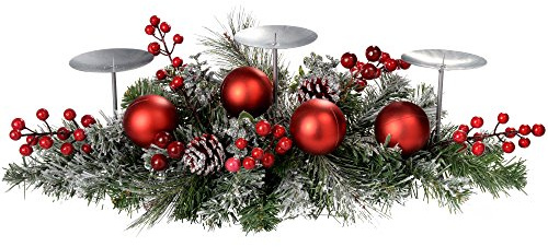 WeRChristmas Mattiertes Verziertes Tischstück mit 3 Stumpenkerzenhaltern, Weihnachtsdekoration, Größe 52 cm, Holz, Mehrfarbig, 52cm (21 Inches)