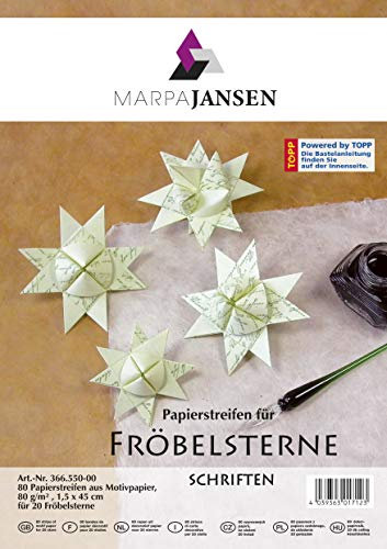 MarpaJansen Papierstreifen für Fröbelsterne - (1,5 x 45 cm, 80 Streifen, 80 g/m²) - Motivpapier - Schriften