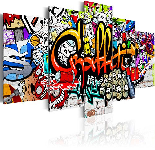 Cuadros B&D XXL - Quadro 200x100 cm 5 Pezzi - Stampa su Tela Strutturata XXL Grande - Quadri Moderni Componibili Camera da Letto Matrimoniale - Stampe da Parete Arte - Graffiti i-A-0103-b-n