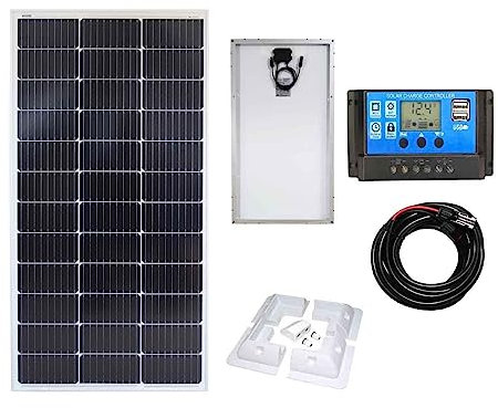 LOWENERGIE 100W Mono Solar Panel Battery Charging Kit with Charger Controller & Mounting Bracket Set. For Caravans, Motorhomes, Boats & Any Flat Surface
