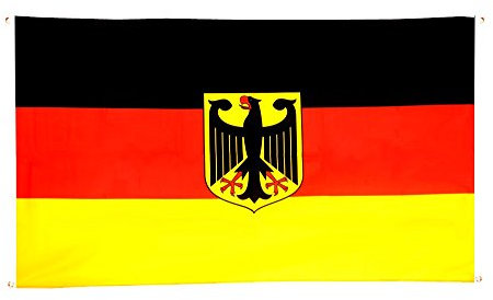 Flaggenfritze Deutschland Flagge mit Adler 90x150 cm mit 2 Metallösen, Deutschlandfahne wetterbeständig, Polyester, doppelt genäht, Fahne für Sport und Feierlichkeiten