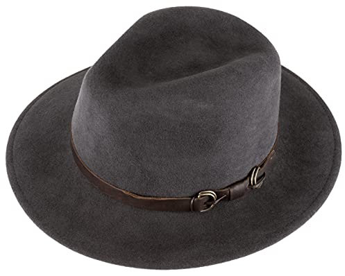 Alpenleder Fedora Hut Siena | Handgefertigter Wollhut Filzhut Wollfilzhut Hut Hat Herren (M (57-58 cm), Steel Grey)