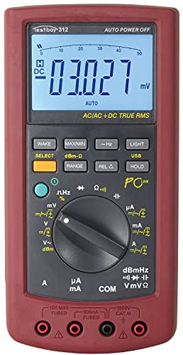 Testboy 312 Digital-Multimeter mit USB-Schnittstelle (großes LCD mit Bargraph-Anzeige, True RMS, Auto/Manual Range, Software auf CD, Spannungsmessung bis 1000 V AC/DC), Rot/Schwarz