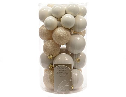 30, Christbaumkugeln, bruchsicher, Weihnachtsdekoration, Wolle weiß, 340594