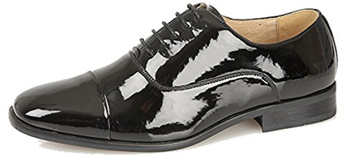 Goor Mens Black Patent Pleated Toe Cap Oxford Shoe Leather Lining