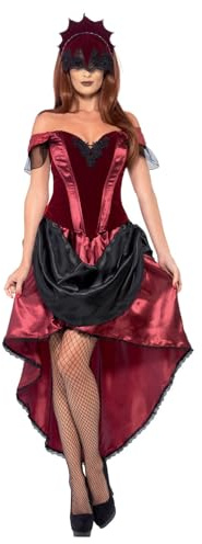 Smiffys Venetian Temptress Costume, Red with Top, Skirt & Headpiece, Halloween Carnival of The Damn Fancy Dress, Adult Dress Up Costumes