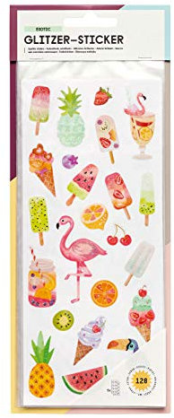 folia 1414 - Glitzer-Sticker Exotic, 5 Blatt, Motive sortiert - ideal geeignet zum Verzieren von Grußkarten, Bastelarbeiten und Scrapbooking