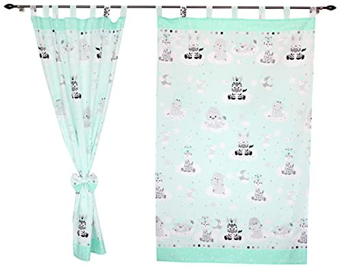 TupTam Kinderzimmer Vorhänge Baby Gardinen mit Schleifen 2er Set, Farbe: Baby Tiere Grau/Grün, Größe: ca. 155x95 cm