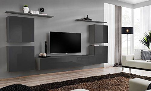 All4All Wohnwand SW 4 - Wohnzimmermöbel - Schrankwand für Wohnzimmer - Wohnzimmerschrank - Anbauwand Wohnwand Hängend - Modern - Grau 21
