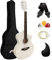 TIGER ACG1-WH34 3/4 Akustikgitarre, mit Stahlsaiten bespannte Small Body Akustikgitarre für das Alter von 12+, mit Tasche, Gurt, Ersatzsaiten und Plektren - Weiß