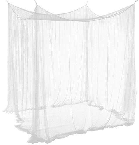 Unimall Moustiquaire de Lit Double Ciel de Lit Rectangulaire Grande Moustiquaire Blanc Simple d'Eté avec 4 Ouvertures Baldaquin Rideaux de Lit 190cm(W) x210cm(L) x240cm(H) Répulsif pour Les Insectes