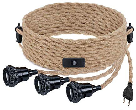 Suspension DIY avec corde de chanvre, câble textile, lampe suspendue 3×E27 avec interrupteur et fiche, lampe rétro 9 mètres de câble, lampe pour table à manger, café, salon, chambre à coucher
