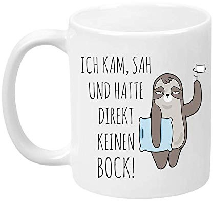 TassenTicker - Ich kam, SAH und Hatte direkt keinen Bock - lustig - beidseitig Bedruckt - Faultier - Geschenk - Geschenkidee - Kaffeetasse (Weiß)