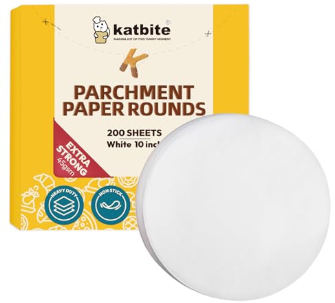 Katbite 200 Stück Backpapier Rund Pergamentpapier Ø25,4 cm | Fettdichtes & antihaftes Rund-Pergamentpapier. Ideal für Kuchen, Pizza Backen. Verschiedene Größen erhältlich.