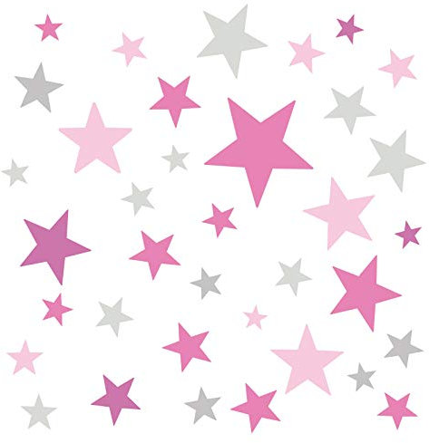 Little Deco Wandaufkleber 60 Sterne Kinderzimmer Mädchen Stars I pink rosa grau I Wandtattoo Schlafzimmer Wandsticker Set bunt selbstklebend DL539-18