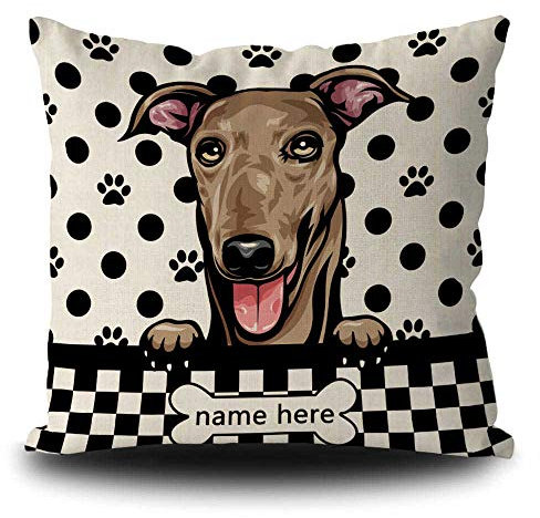 BAGEYOU Personalisierter Hunde-Kissenbezug, gepunktet, niedlicher Windhund, Büffelkariert, kariert, Pfotenabdruck, Heimdekoration, quadratischer Kissenbezug für Sofa, Couch, 45,7 x 45,7 cm