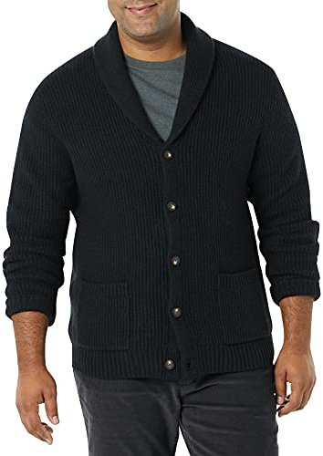 Amazon Essentials Men's Long-Sleeve Soft Touch Shawl Collar Cardigan, Black, L