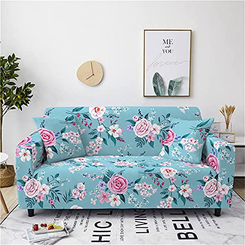 FANSU Universal Sofabezug Stretch Antirutsch 3D Elegante Blumen Bedruckte Sofabezug mit Armlehnen, L Form Sofabezug/Couchbezug/Sesselbezug für Wohnzimmer Wohnkultur (Blaue Rose,3 Sitzer)