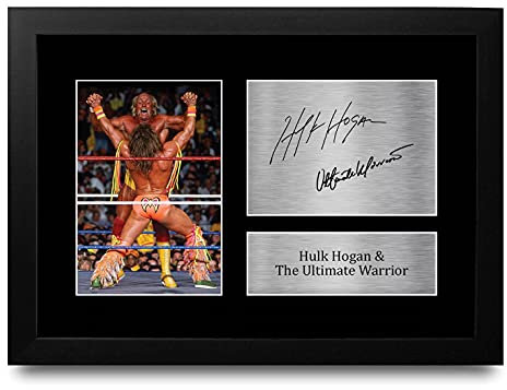 HWC Trading FR A4 Hulk Hogan & The Ultimate Warrior Geschenke Gedruckt, Signiert Autogramm Bild Für Wwe & Wwf-Erinnerungsstücke-Fans - A4 Eingerahmt