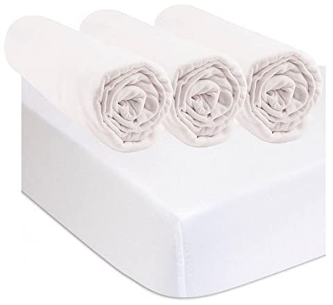Set mit 3 Spannbettlaken, 40 x 80 cm, für Wiege, Babywanne + 2 Matratzenschoner, Größe 40 x 80 cm, 100% Baumwolle, weiß, ultraweich, atmungsaktiv, Oeko-Tex-Zertifiziert