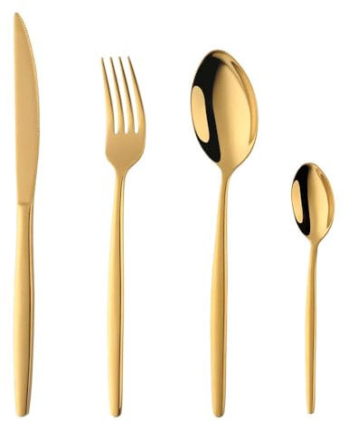 YDware Besteck Gold Besteck set 4-teilige Edelstahl Gabeln Löffel Teelöffel Steakmesser für 1 Personen Cutlery Set für Haus Küche Restaurant