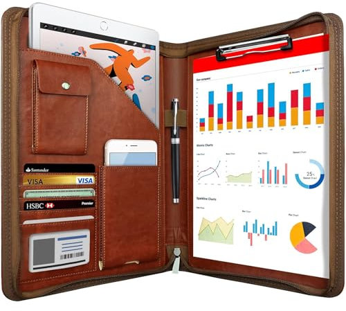 NEWYES NY-A403-BN-EU Konferenzmappe aus Leder, mit Reißverschluss, A4, Reisedokumentenmappe, Portfolio-Reisetasche, persönlicher Agenda-Organizer, 33,5 cm x 25 cm x 3,5 cm