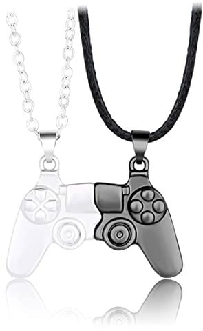 GAUEIOUR Game Controller Magnetic Alloy Couple Necklaces, 2-Pack Split Silver and Black, Friendship Love Necklace, Great Gifts
