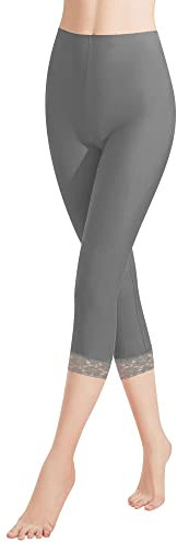 Libella Damen Leggings 3/4 Hose mit Spitze aus Baumwolle Capri-Hose mit Hohe Taille bunt Slim Fitnesshose Grau L 4166