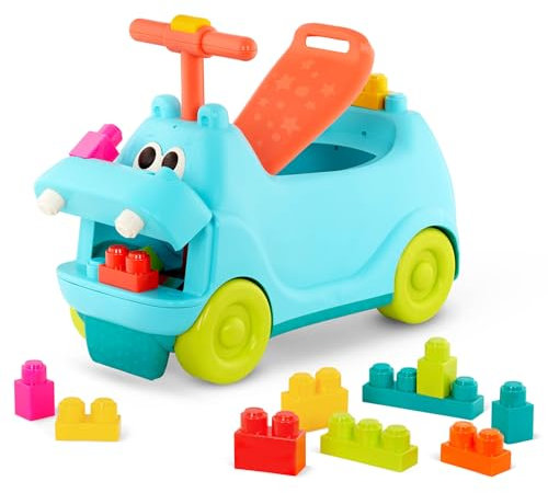 B. toys Rutschauto Spielzeug – Nilpferd mit Bauklötzen 26 Bausteine – Mint Spielset – Rutschfahrzeug für Kinder – Babyrutscher ab 1 Jahr Blau