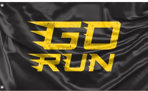 Go Run Drapeau noir et jaune | Design unique imprimé | Fabriqué dans l'UE (90 x 150 cm)