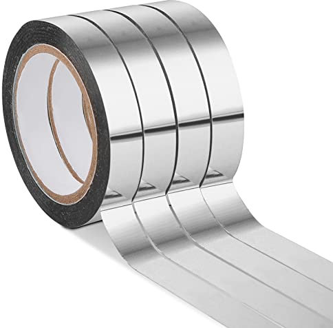 Grevosea Lot de 4 rouleaux de ruban adhésif décoratif effet miroir métallique doré Washi Tape pour détails de murs d'accentuation, bricolage, emballage cadeau, 10 mm x 20 m (argent)