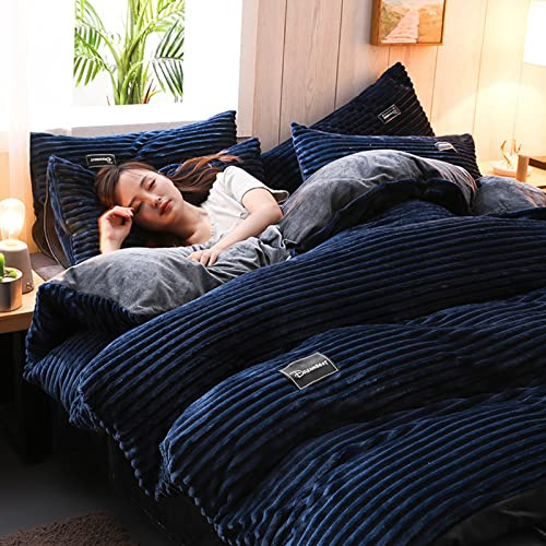 HJHOME Kord verdicken Bettwäsche, Ultraweicher Luxus Bettbezug mit Reißverschluss, Winterwarme Bettwäsche Flanell Deckenbezug Einzel-Doppelbett(Twin 150x200cm(59x79), Blue A)
