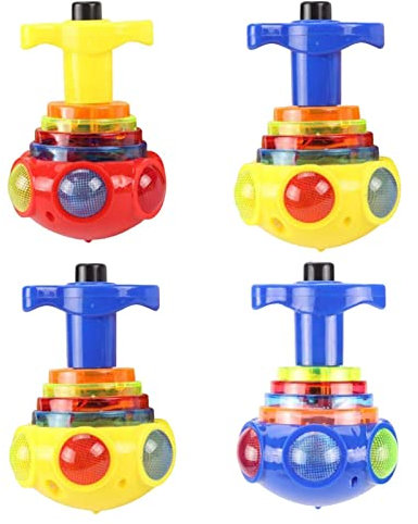 Astound Kreisel für Kinder - UFO-Gyroskop-Spielzeug für Kinder | Lustiges leuchtendes Musik- -Gyro-Rotationsspielzeug mit Trägerrakete, im Dunkeln leuchtendes Partyzubehör, 4 Stück