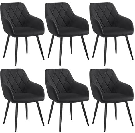 WOLTU 6er Set Esszimmerstühle mit Armlehne Rückenlehne, für Esszimmer Wohnzimmer Küche, Bequeme Küchenstühle gepolstert mit Samtbezug, Metallbeinen, Schwarz