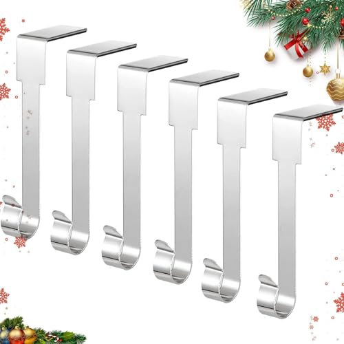 Guojanfon Lot de 6 supports de chaussettes de Noël en métal antidérapants pour cheminée, cheminée, décoration de fête de Noël (argenté)