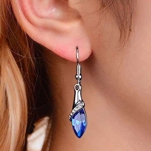 Atentuyi Blue CZ Teardrop Dangle Earrings - Silver Hook Bridal Sapphire Crystal Earrings - Wedding Rhinestone Jewelry for Women and Girls