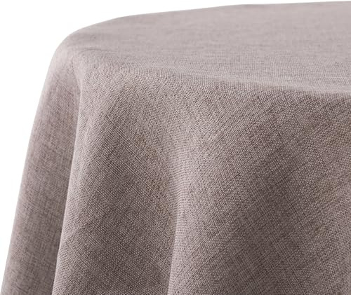 Decomira Tischdecke wasserabweisend Leinen-Optik - Fleckschutz, abwaschbar - Garten-Tischdecke Outdoor, Tischtuch Esstisch - Braun Taupe - 200 cm Rund